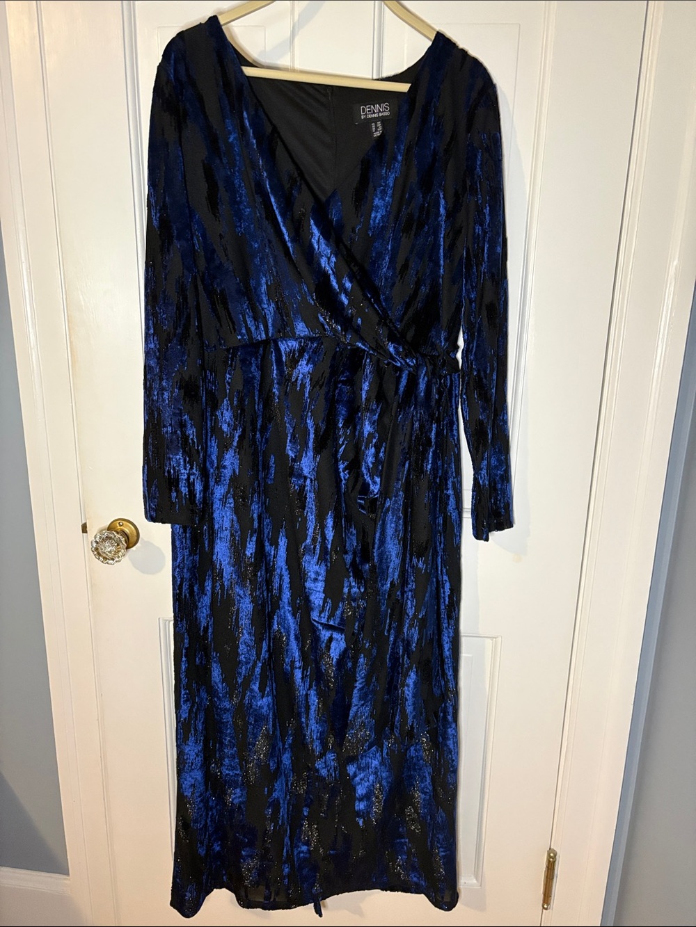 dennis basso Black and Blue Wrap Maxi Dress